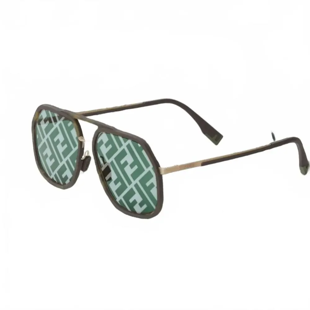 Fendi Zucca FF-Monogram Green Lens Round Aviator Sunglasses Green Havana - Picture 1 of 9